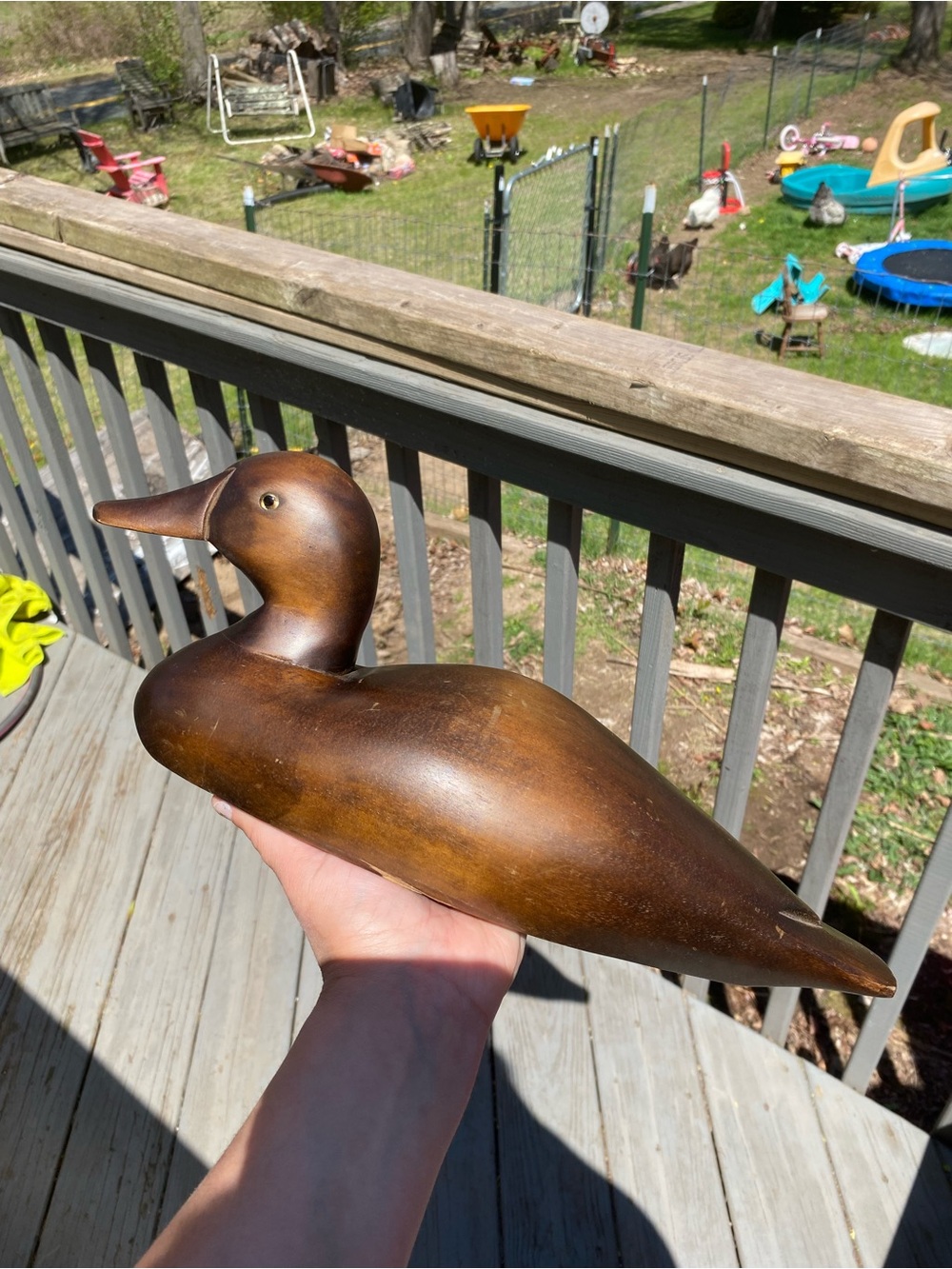 Vintage Handcrafted Wooden Duck Decoy Figurine - Warm Brown Handcarved